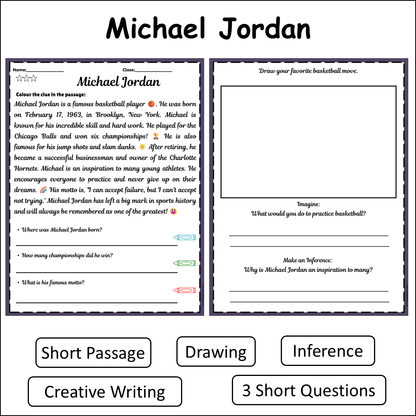 Michael Jordan | Short Reading Comprehension Creative Worksheet