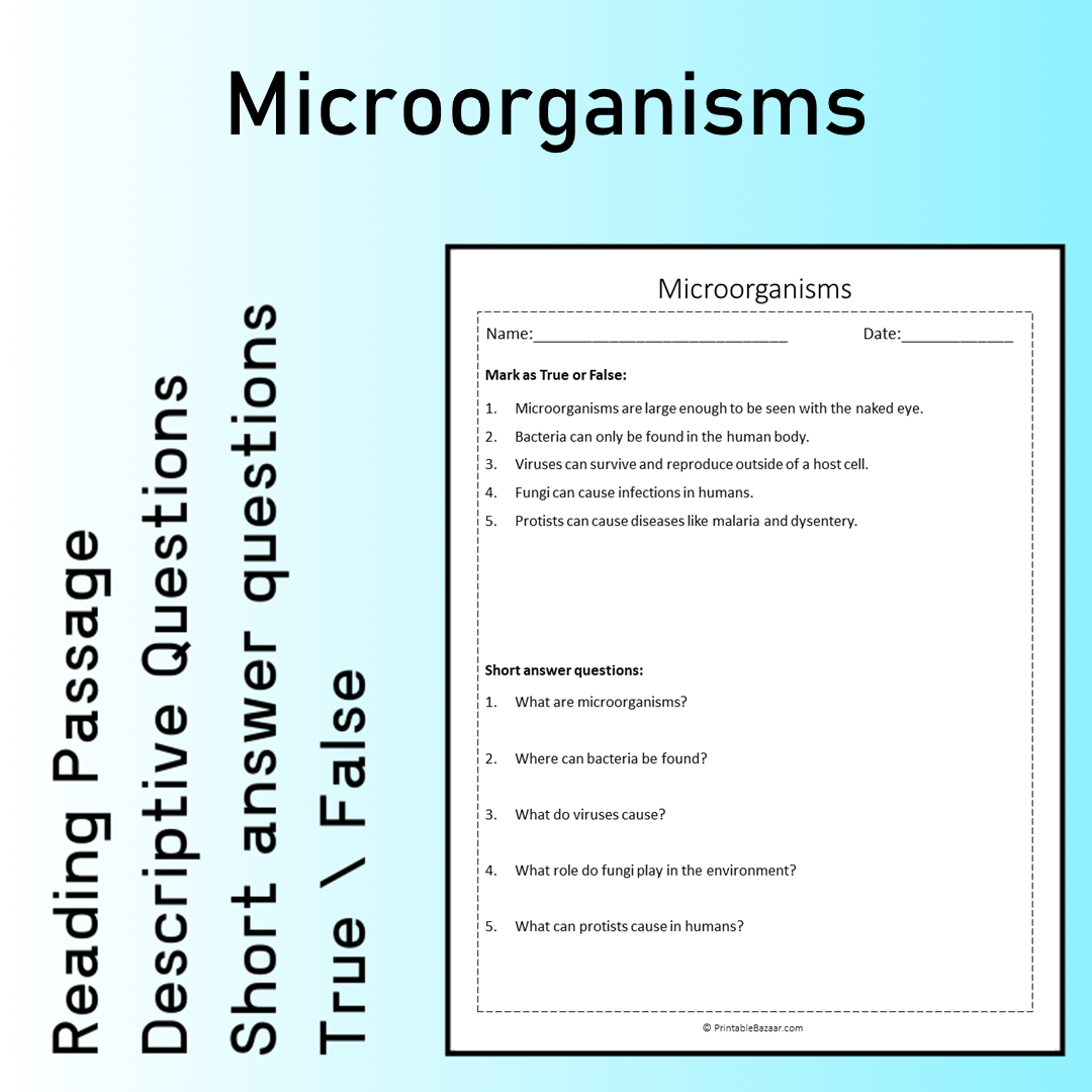 Microorganisms | Reading Comprehension Passage Printable Worksheet