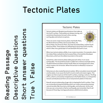 Tectonic Plates | Reading Comprehension Passage Printable Worksheet