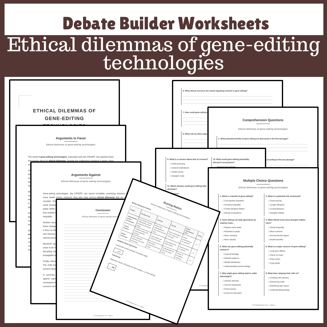 Ethical dilemmas of gene-editing technologies | Favour and Against Worksheet Printable Activity