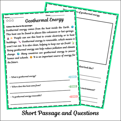 Geothermal Energy | Short Reading Comprehension Creative Worksheet