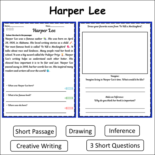 Harper Lee | Short Reading Comprehension Creative Worksheet