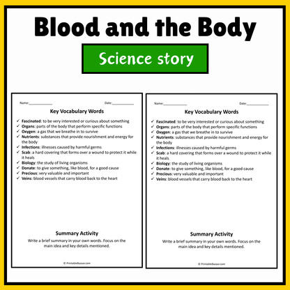 Blood and the Body | Science Story Reading Comprehension Activity