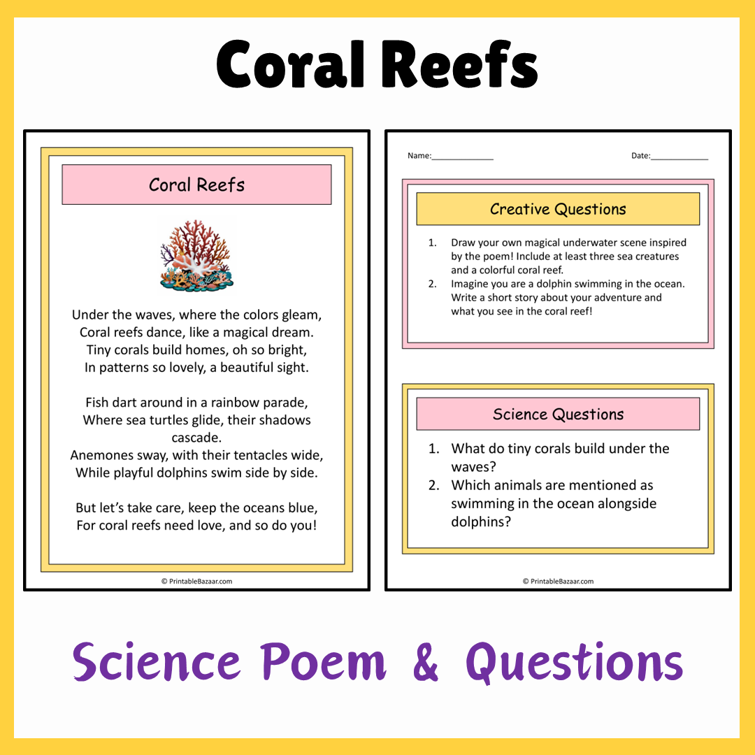 Coral Reefs | Science Poem Reading Comprehension Activity