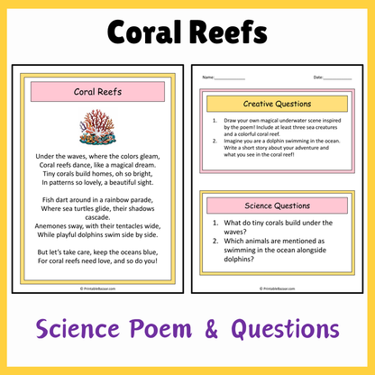 Coral Reefs | Science Poem Reading Comprehension Activity