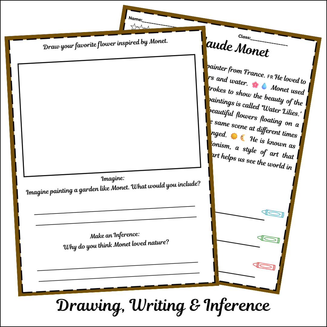 Claude Monet | Short Reading Comprehension Creative Worksheet