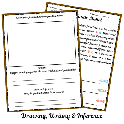 Claude Monet | Short Reading Comprehension Creative Worksheet