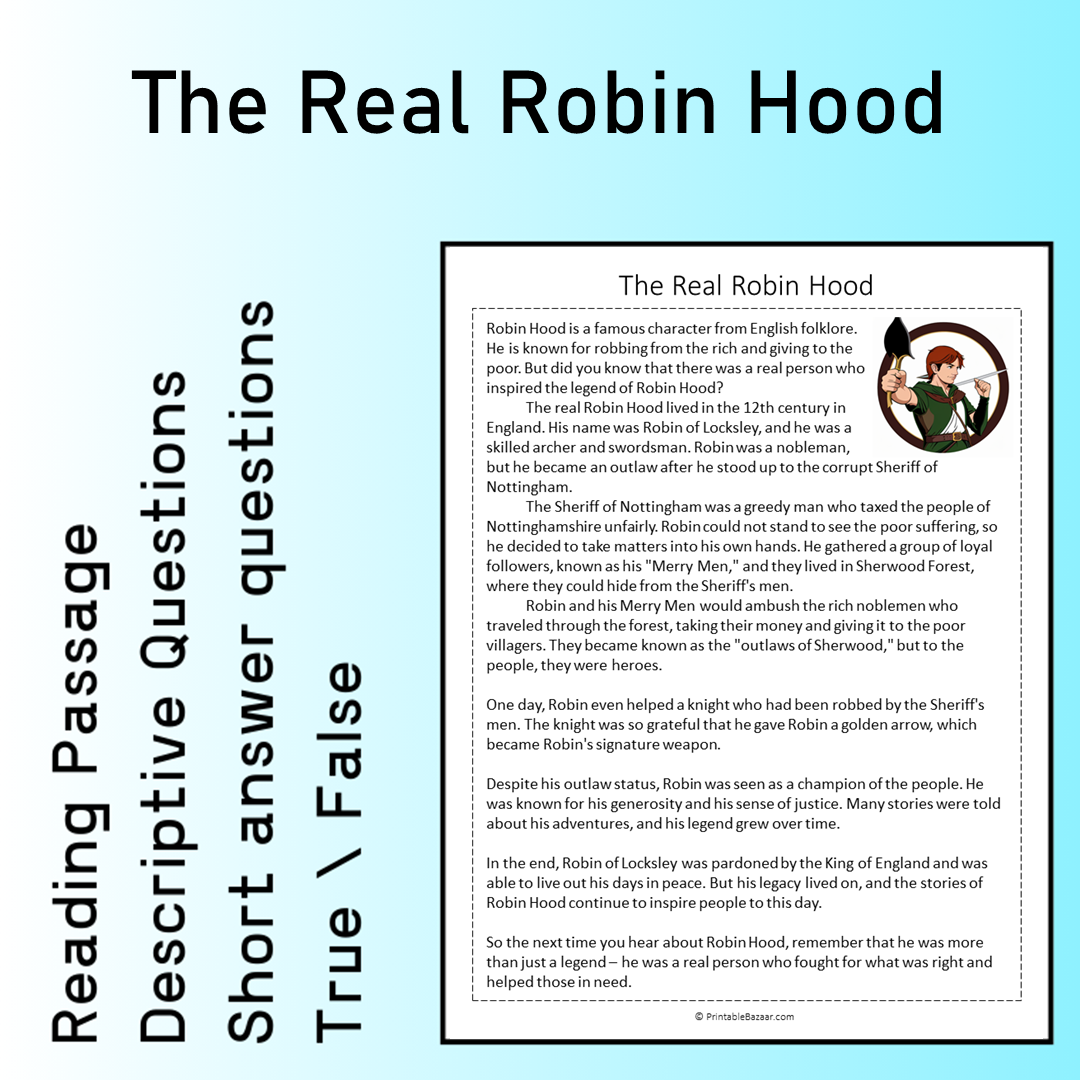 The Real Robin Hood | Reading Comprehension Passage Printable Worksheet