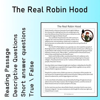 The Real Robin Hood | Reading Comprehension Passage Printable Worksheet