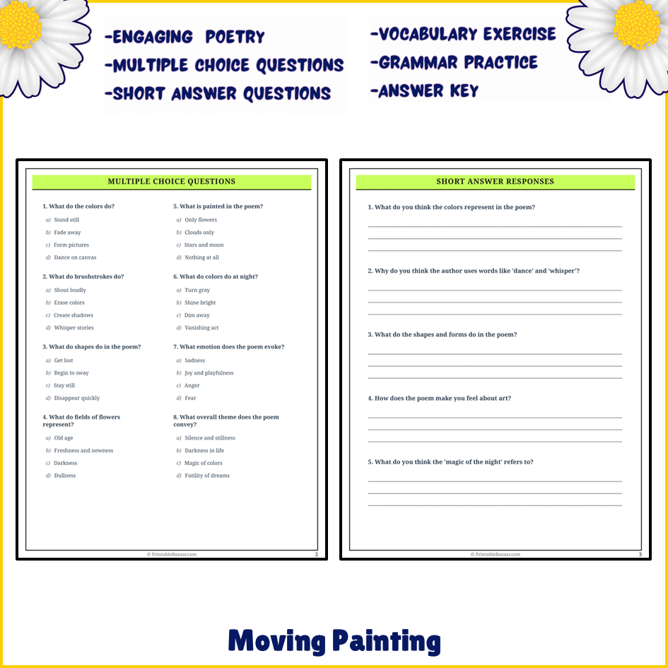 Moving Painting | Poem Grammar Worksheet Printable Activity