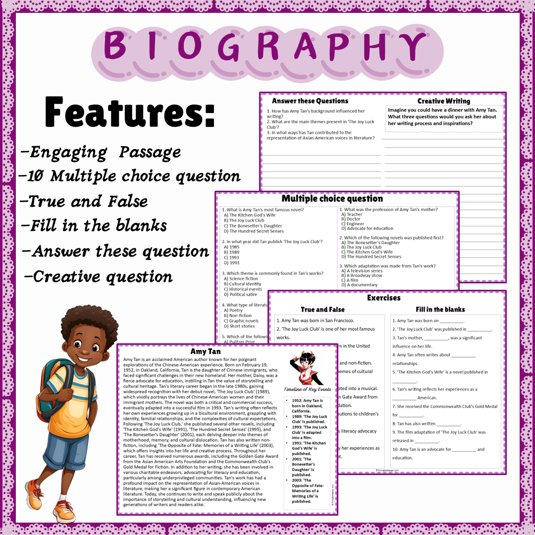 Amy Tan | Biography Reading Comprehension and Questions Worksheet