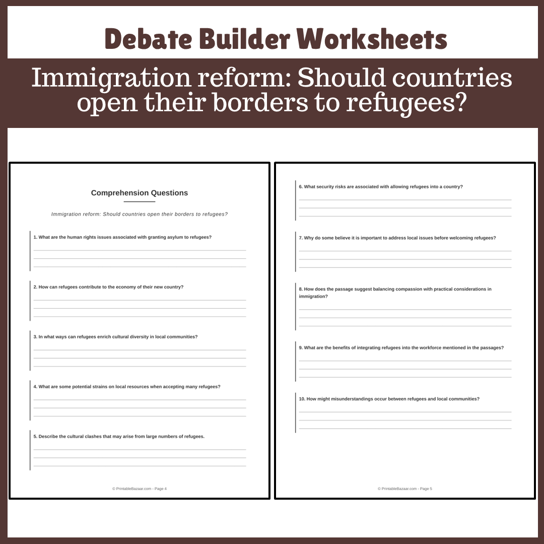 Immigration reform: Should countries open their borders to refugees? | Favour and Against Worksheet Printable Activity