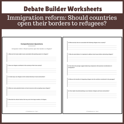 Immigration reform: Should countries open their borders to refugees? | Favour and Against Worksheet Printable Activity