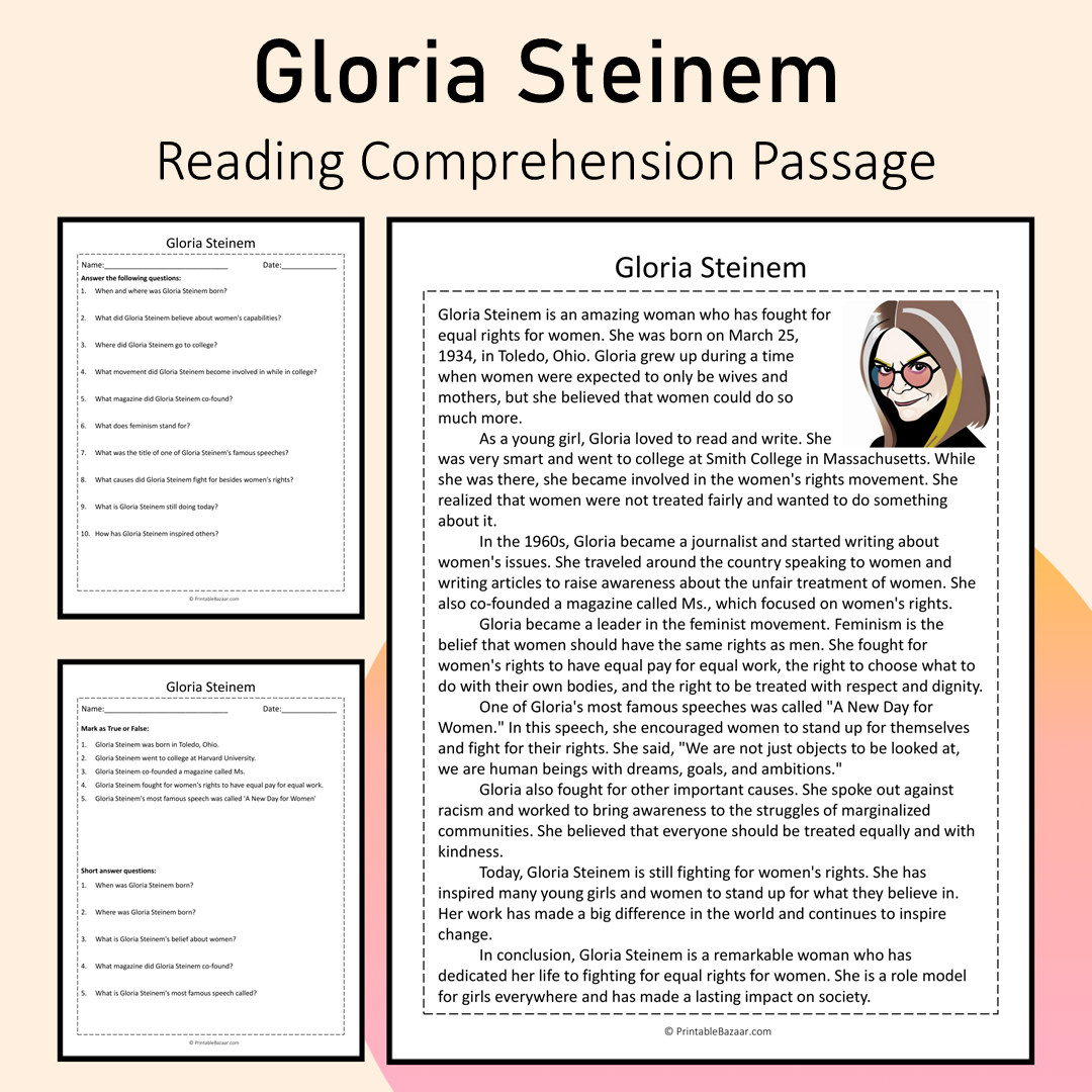 Gloria Steinem | Reading Comprehension Passage Printable Activity
