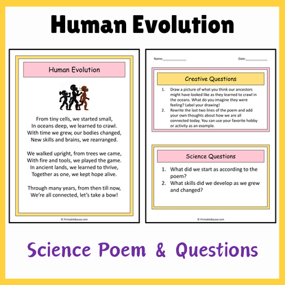 Human Evolution | Science Poem Reading Comprehension Activity