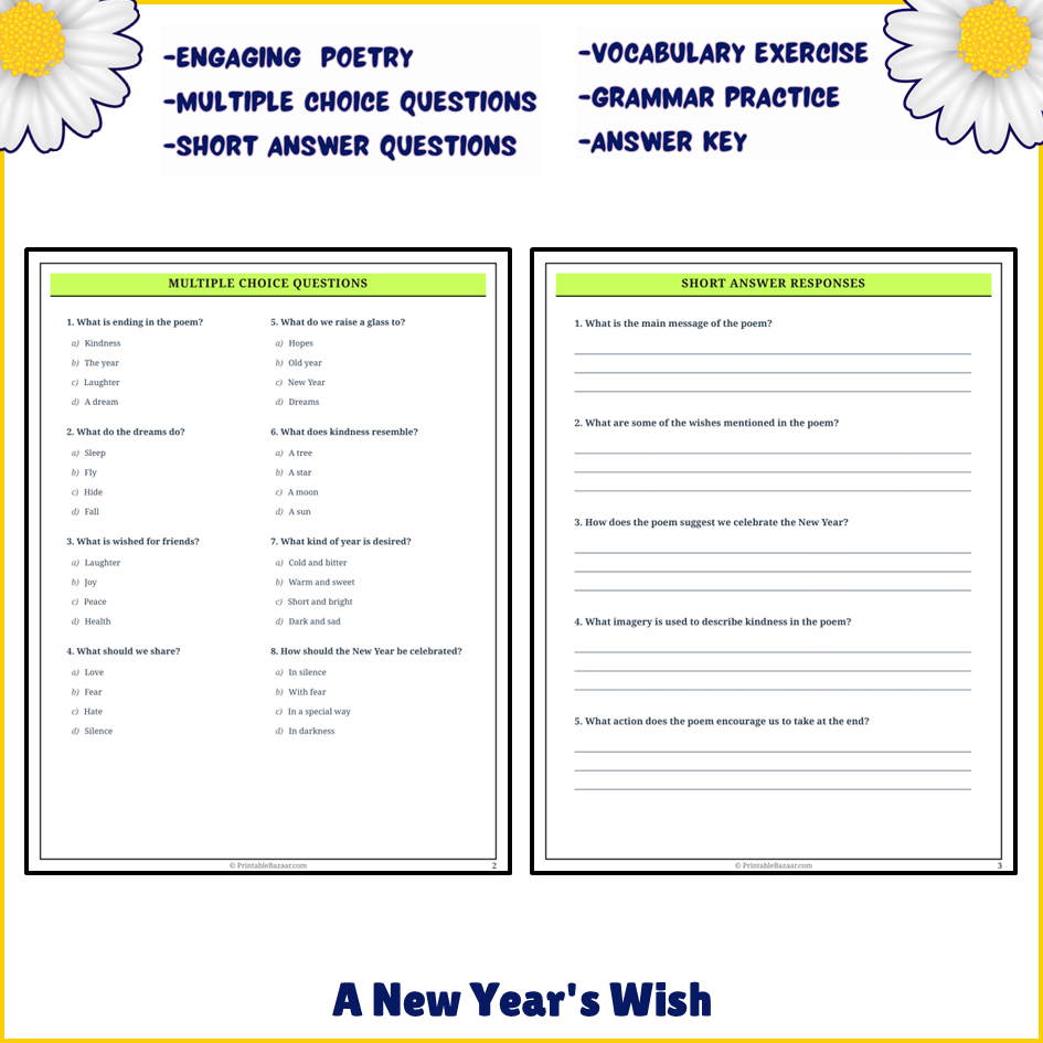 A New Year's Wish | Poem Grammar Worksheet Printable Activity