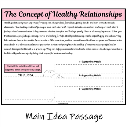 The Concept of Healthy Relationships | Main Idea and Supporting Details Reading Passage and Questions