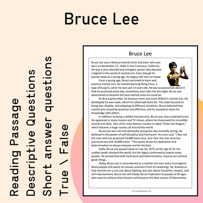 Bruce Lee | Reading Comprehension Passage Printable Activity