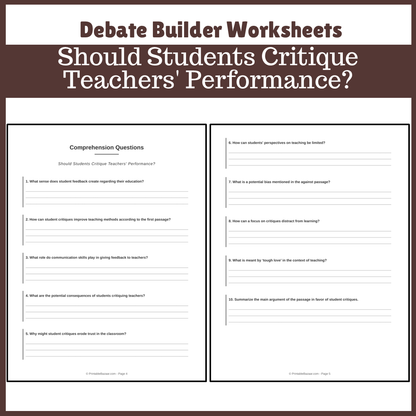 Should Students Critique Teachers' Performance? | Favour and Against Worksheet Printable Activity