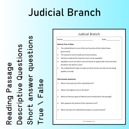 Judicial Branch | Reading Comprehension Passage Printable Worksheet