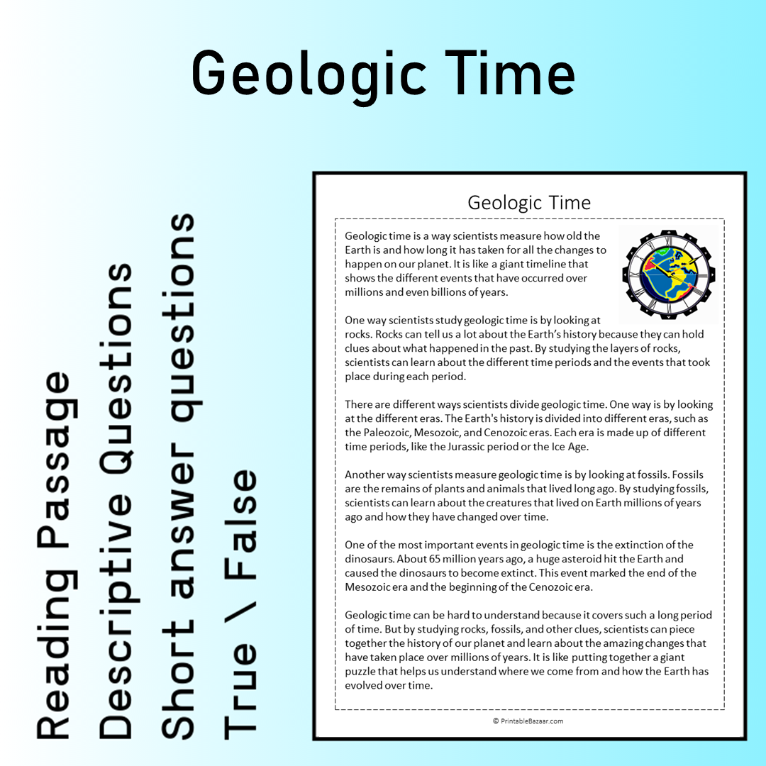 Geologic Time | Reading Comprehension Passage Printable Worksheet