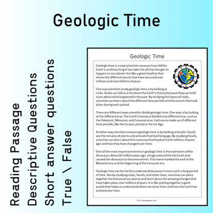 Geologic Time | Reading Comprehension Passage Printable Worksheet