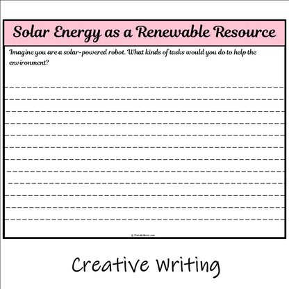 Solar Energy as a Renewable Resource | Main Idea and Supporting Details Reading Passage and Questions