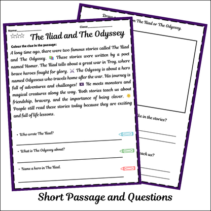 The Iliad and The Odyssey | Short Reading Comprehension Creative Worksheet