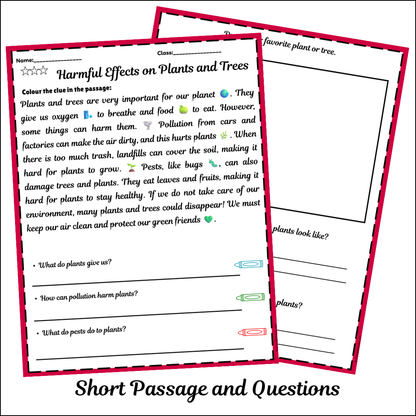 Harmful Effects on Plants and Trees | Short Reading Comprehension Creative Worksheet