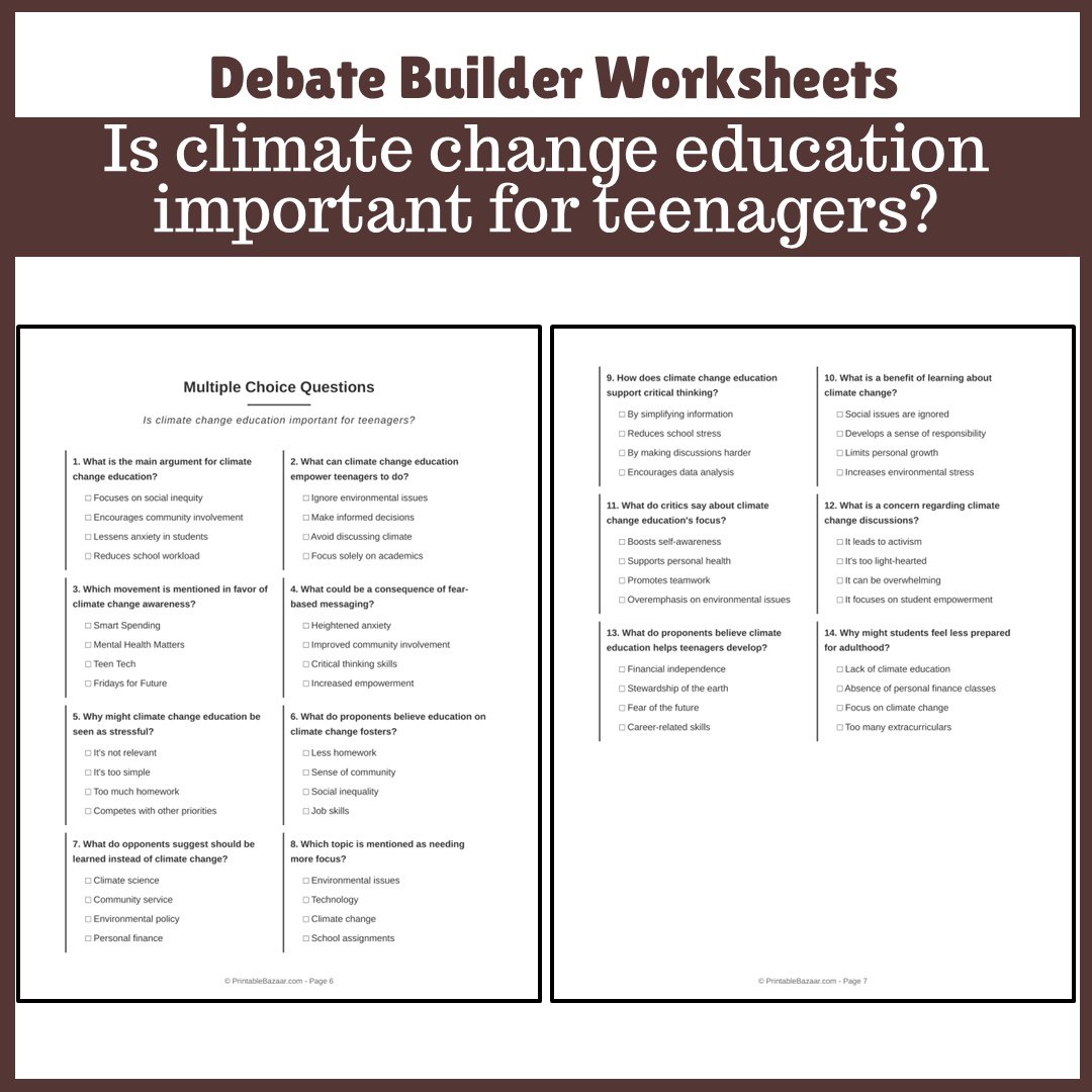 Is climate change education important for teenagers? | Favour and Against Worksheet Printable Activity