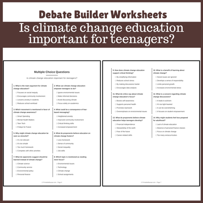 Is climate change education important for teenagers? | Favour and Against Worksheet Printable Activity