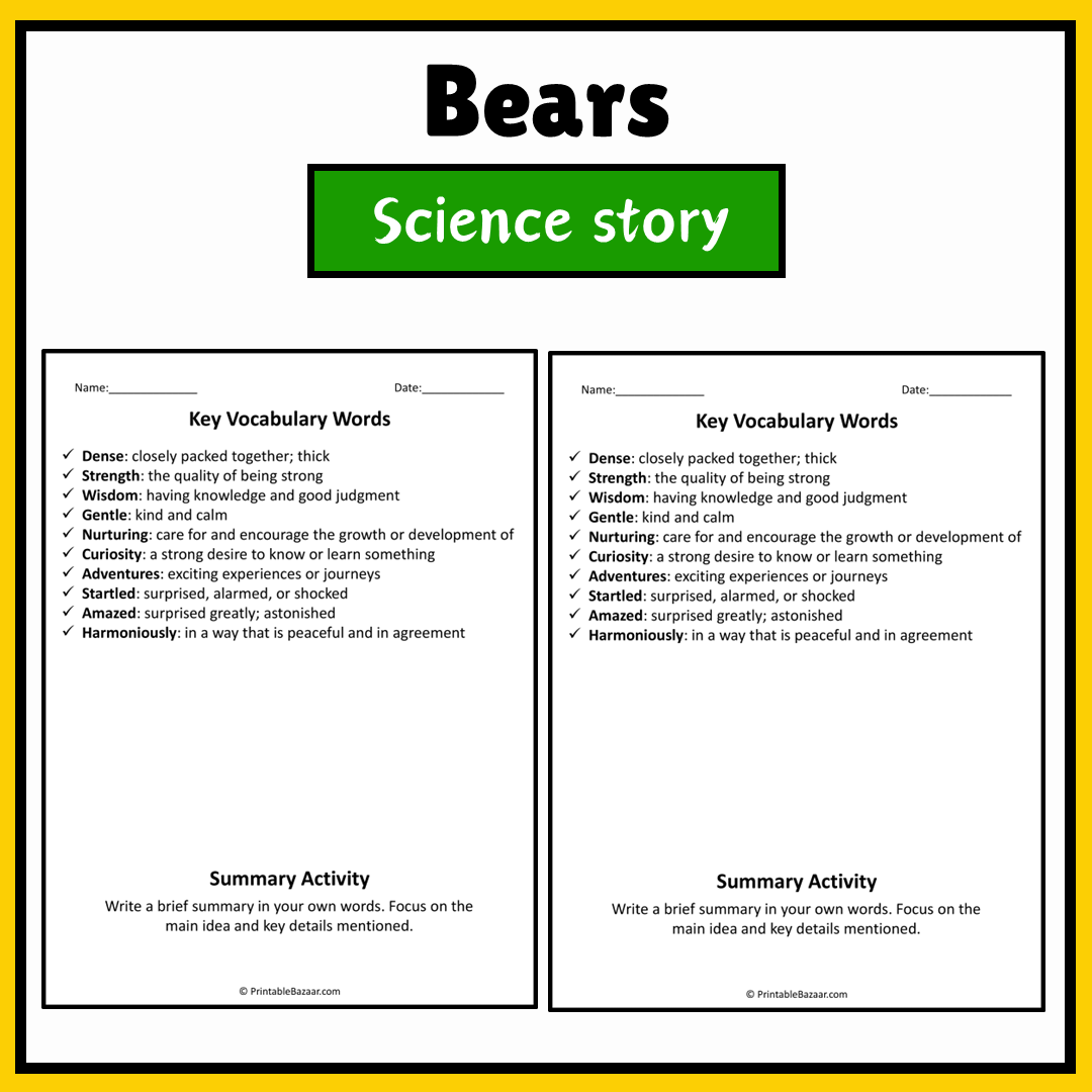 Bears | Science Story Reading Comprehension Activity