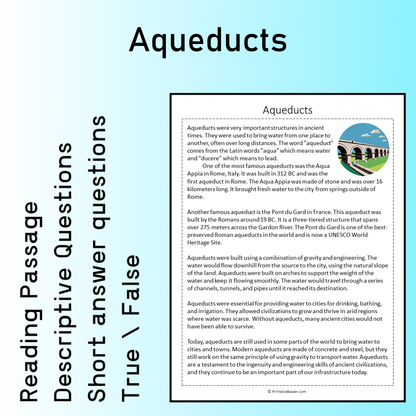Aqueducts | Reading Comprehension Passage Printable Worksheet