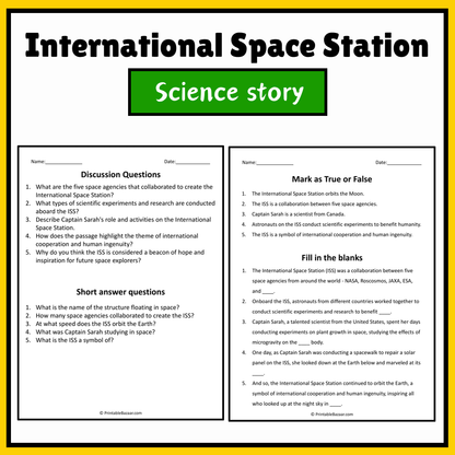 International Space Station | Science Story Reading Comprehension Activity