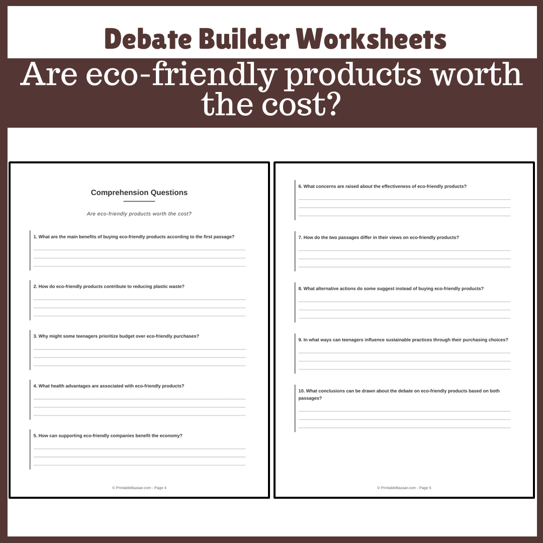 Are eco-friendly products worth the cost? | Favour and Against Worksheet Printable Activity