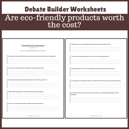 Are eco-friendly products worth the cost? | Favour and Against Worksheet Printable Activity