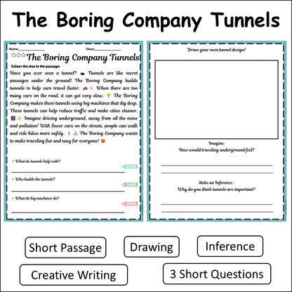 The Boring Company Tunnels | Short Reading Comprehension Creative Worksheet