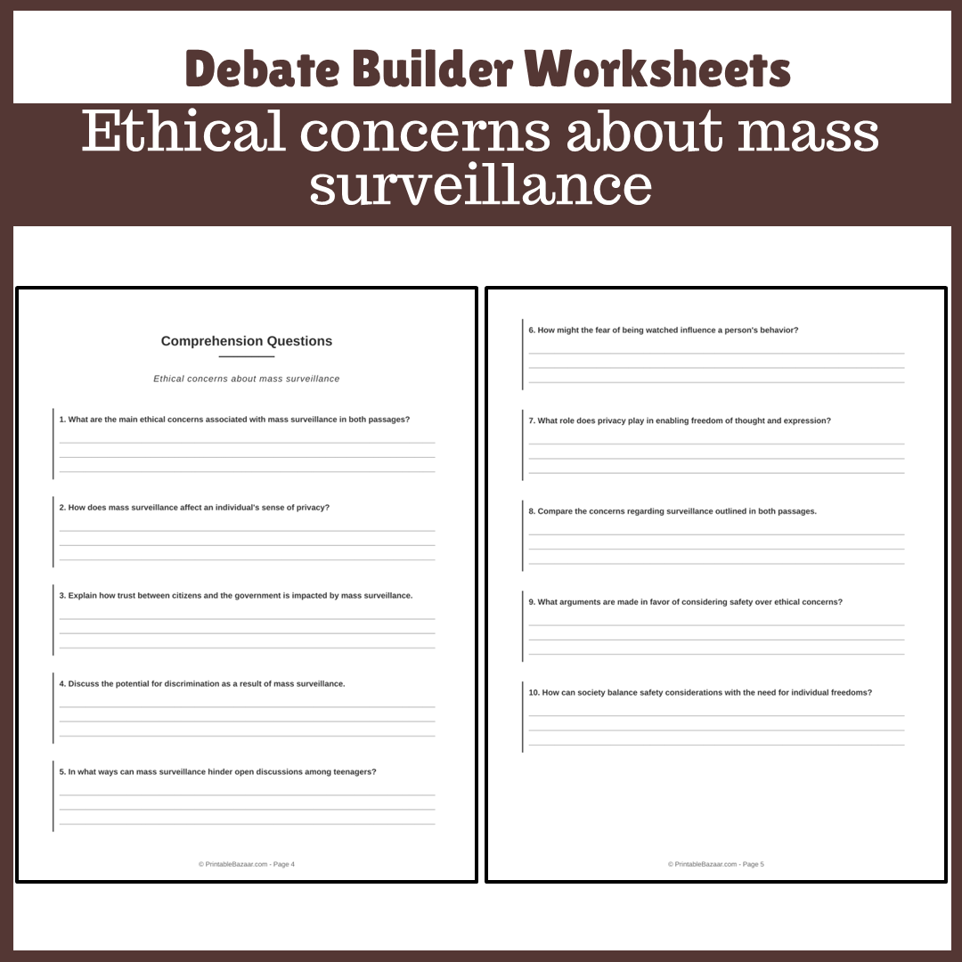 Ethical concerns about mass surveillance | Favour and Against Worksheet Printable Activity