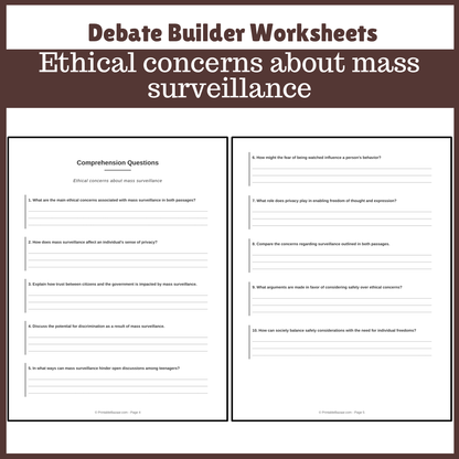 Ethical concerns about mass surveillance | Favour and Against Worksheet Printable Activity