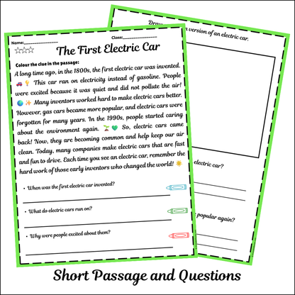 The First Electric Car | Short Reading Comprehension Creative Worksheet