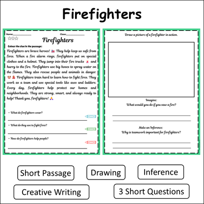 Firefighters | Short Reading Comprehension Creative Worksheet