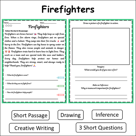 Firefighters | Short Reading Comprehension Creative Worksheet