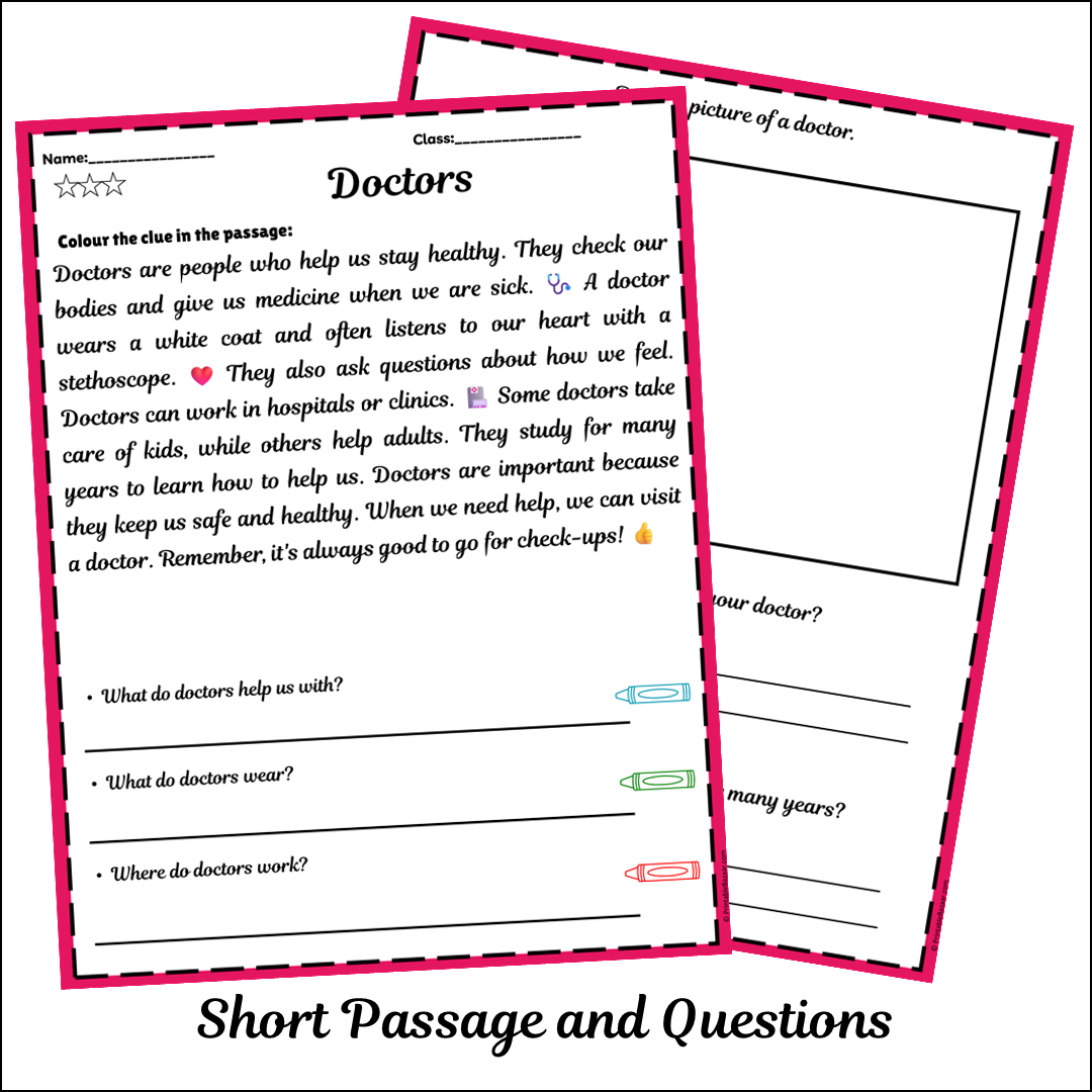 Doctors | Short Reading Comprehension Creative Worksheet