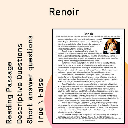 Renoir | Reading Comprehension Passage Printable Activity