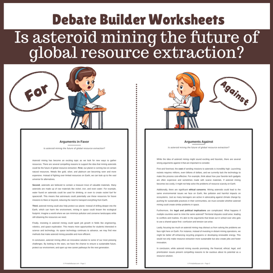 Is asteroid mining the future of global resource extraction? | Favour and Against Worksheet Printable Activity
