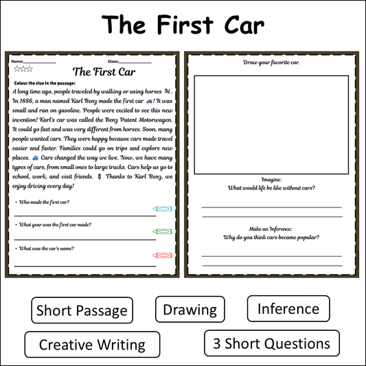 The First Car | Short Reading Comprehension Creative Worksheet