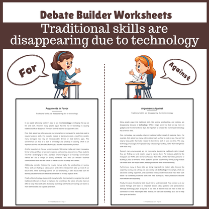 Traditional skills are disappearing due to technology | Favour and Against Worksheet Printable Activity