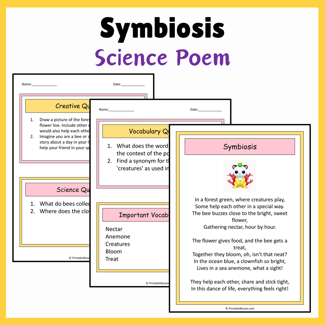 Symbiosis | Science Poem Reading Comprehension Activity