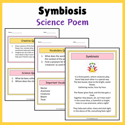 Symbiosis | Science Poem Reading Comprehension Activity