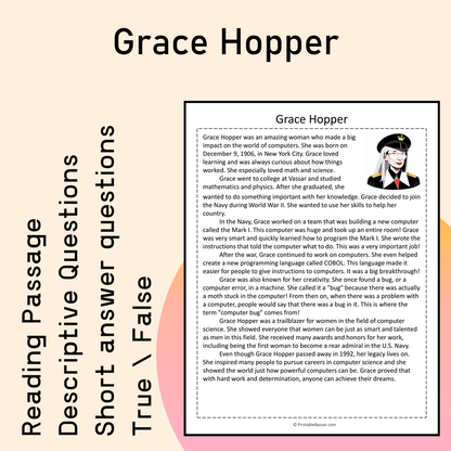 Grace Hopper | Reading Comprehension Passage Printable Activity